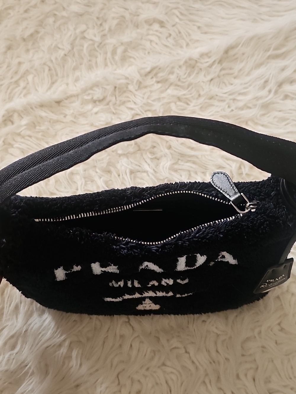 Prada Re-edition 2000 Black Terry Shoulder/Handbag with White Logo - Picture 7 of 9